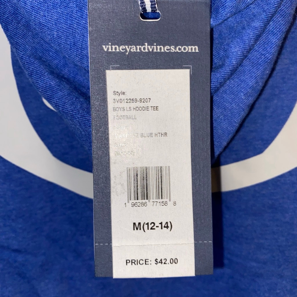Boys Vineyard Vines Hoodie Tee M Heather Blue with White Football Logo NWT - Picture 6 of 7